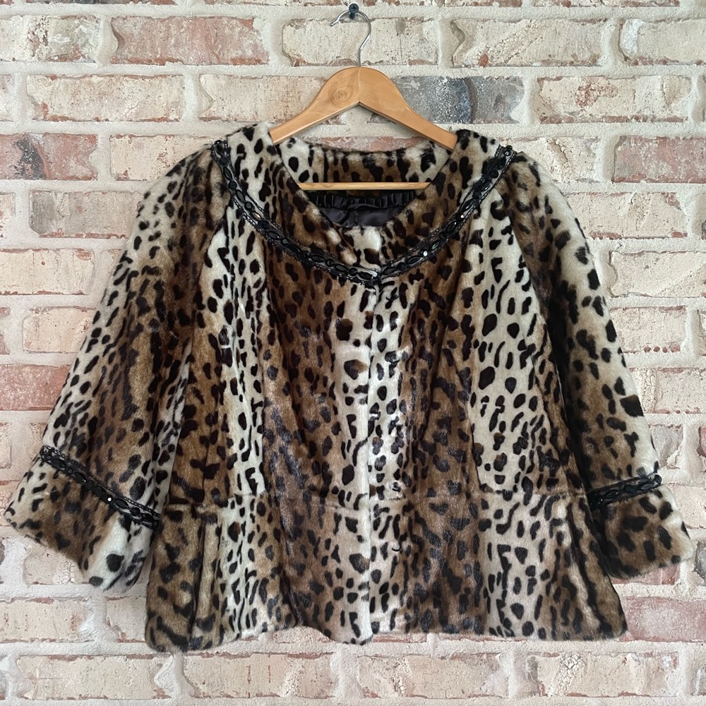 TERRY LEWIS Classic Luxuries Faux Fur Cropped Leopard Jacket Women’s Size 1X